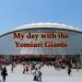 An exterior view of the Tokyo Dome with text reading "My day with the Yomiuri Giants" across it.