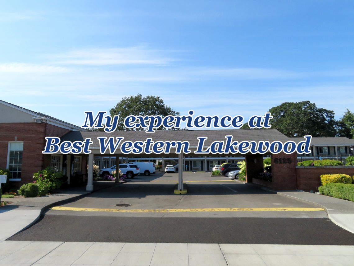 Car port entry to a motel with text overlaying that says "My experience at Best Western Lakewood."