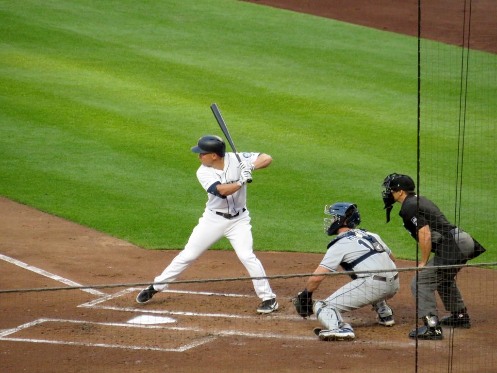 Seattle Mariners left-handed batting third baseman Kyle Seager at the plate against the San Diego Padres.