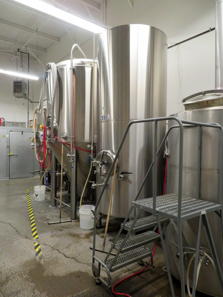 Pair of twenty-barrel fermentation tanks.